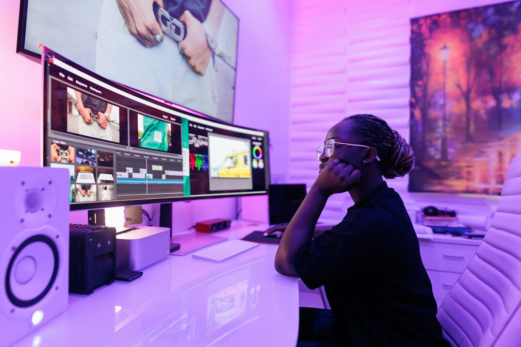 professional video editor at work